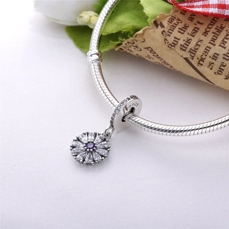 (image for) PANDORA Embellished Floral Dangle Charm, 14K Gold Clear CZ - 751002CZ - View 4