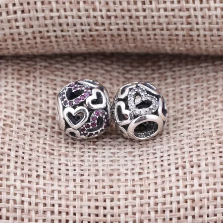 PANDORA Fancy Pink Falling In Love Openwork Charmora Charm - 791424CZS