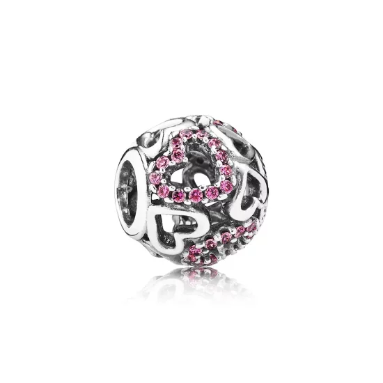 PANDORA Fancy Pink Falling In Love Openwork Charmora Charm - 791424CZS