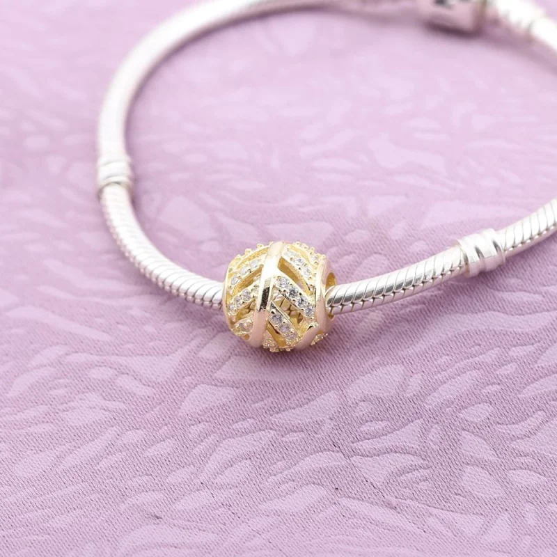 (image for) PANDORA Feather Gold Charm With Cubic Zirconia Charm - 750831CZ - View 2