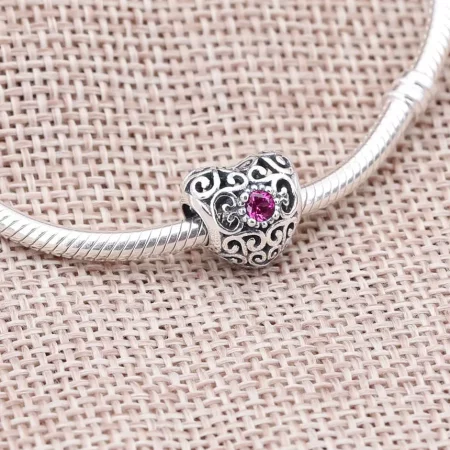 PANDORA February Signature Heart Charm, Synthetic Amethyst - 791784SAM