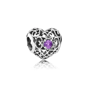 (image for) PANDORA February Signature Heart Charm, Synthetic Amethyst - 791784SAM