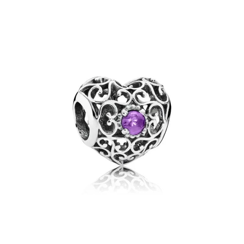(image for) PANDORA February Signature Heart Charm, Synthetic Amethyst - 791784SAM - Product Image