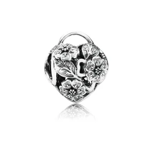 PANDORA Floral Heart Padlock Openwork Charm - 791397 (image for) PANDORA Floral Heart Padlock Openwork Charm - 791397