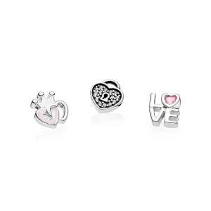 (image for) PANDORA Forever Hearts Petites, Soft Pink Enamel, Pink & Clear CZ - 792021PCZ