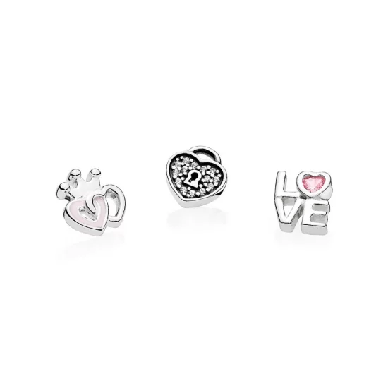 PANDORA Forever Hearts Petites, Soft Pink Enamel, Pink & Clear CZ - 792021PCZ