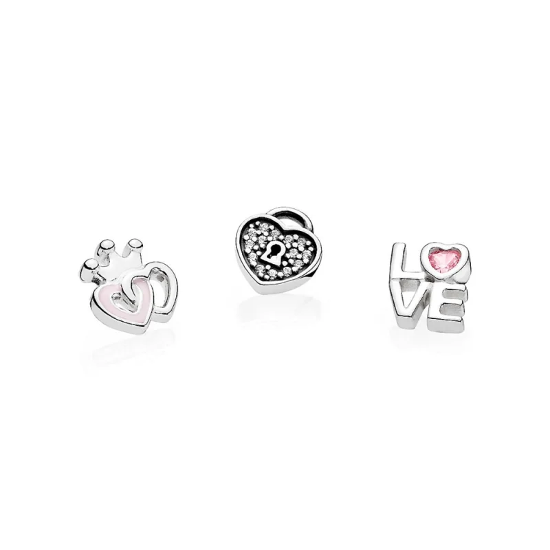 (image for) PANDORA Forever Hearts Petites, Soft Pink Enamel, Pink & Clear CZ - 792021PCZ - Product Image