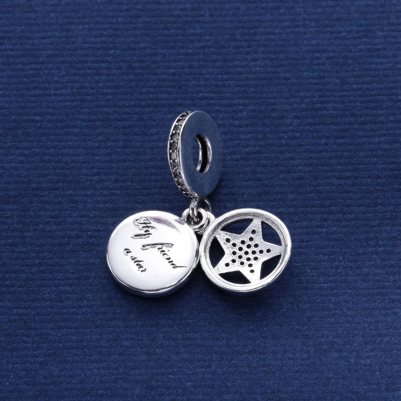 (image for) PANDORA Friendship Star, Silver Enamel Clear CZ Dangle Charm - 792148EN23 - View 3