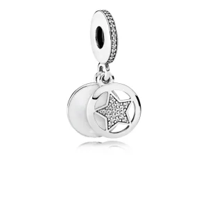 (image for) PANDORA Friendship Star, Silver Enamel Clear CZ Dangle Charm - 792148EN23