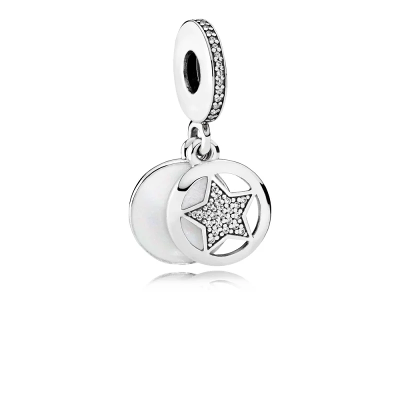 (image for) PANDORA Friendship Star, Silver Enamel Clear CZ Dangle Charm - 792148EN23 - Product Image