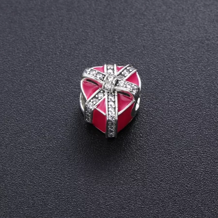 PANDORA Gifts of Love Charm, Magenta Enamel Clear CZ - 792047CZ