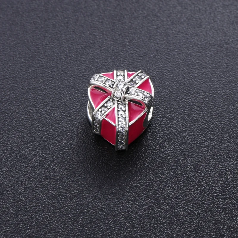 (image for) PANDORA Gifts of Love Charm, Magenta Enamel Clear CZ - 792047CZ - View 2