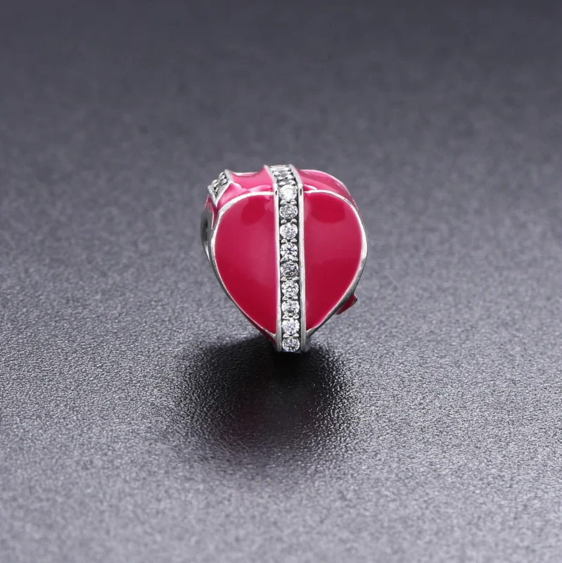 (image for) PANDORA Gifts of Love Charm, Magenta Enamel Clear CZ - 792047CZ - View 3