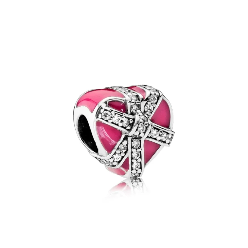 (image for) PANDORA Gifts of Love Charm, Magenta Enamel Clear CZ - 792047CZ - Product Image