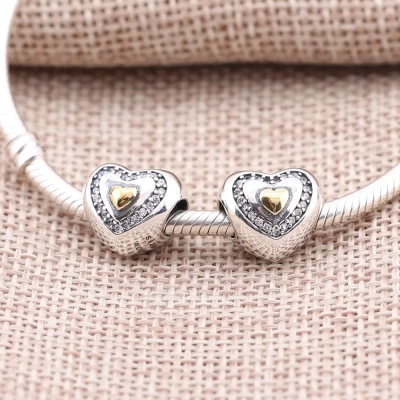 (image for) PANDORA Heart Silver Charm With 14K Heart and Cubic Zirconia Cha - 791523CZ - View 2