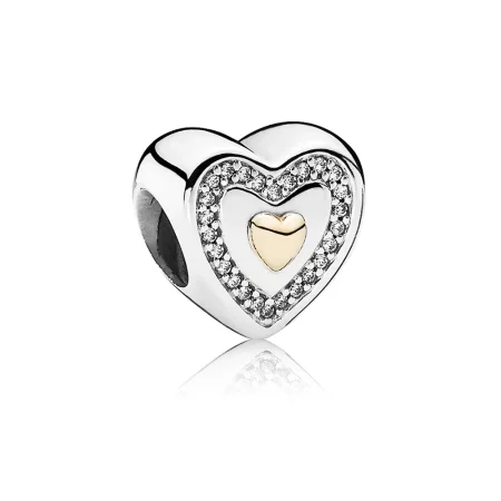 PANDORA Heart Silver Charm With 14K Heart and Cubic Zirconia Cha - 791523CZ