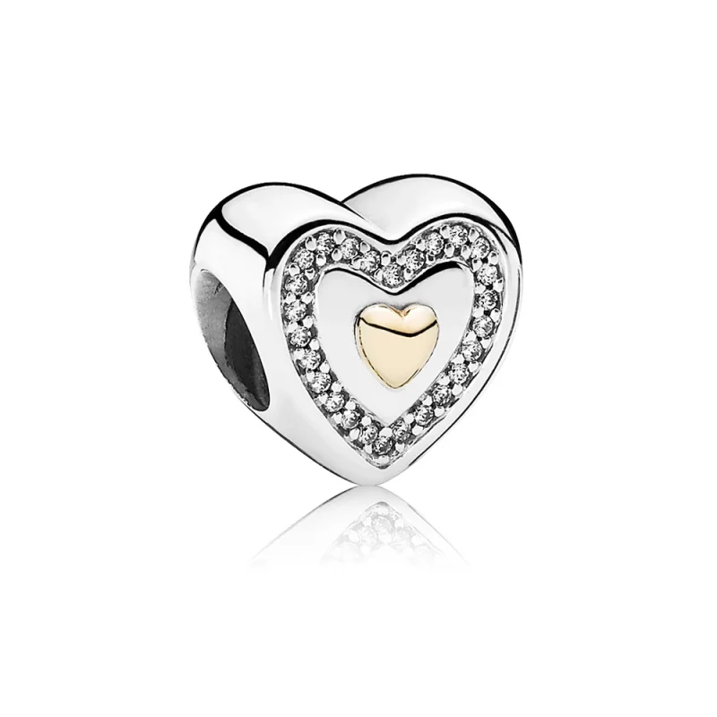(image for) PANDORA Heart Silver Charm With 14K Heart and Cubic Zirconia Cha - 791523CZ - Product Image