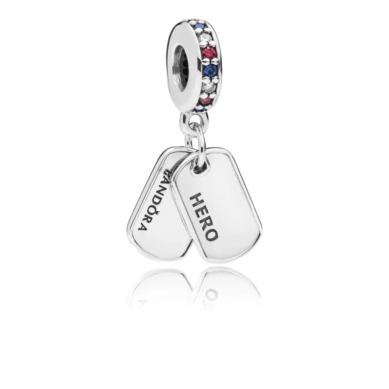(image for) PANDORA Hero Dog Tag Dangle Charm, Multi-Colored CZ & Blue Crystals - 797659CZRMX - Product Image