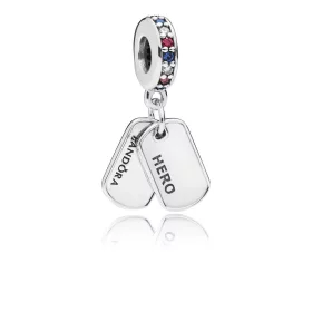 PANDORA Hero Dog Tag Dangle Charm, Multi-Colored CZ & Blue Crystals - 797659CZRMX PANDORA Hero Dog Tag Dangle Charm, Multi-Colored CZ & Blue Crystals - 797659CZRMX