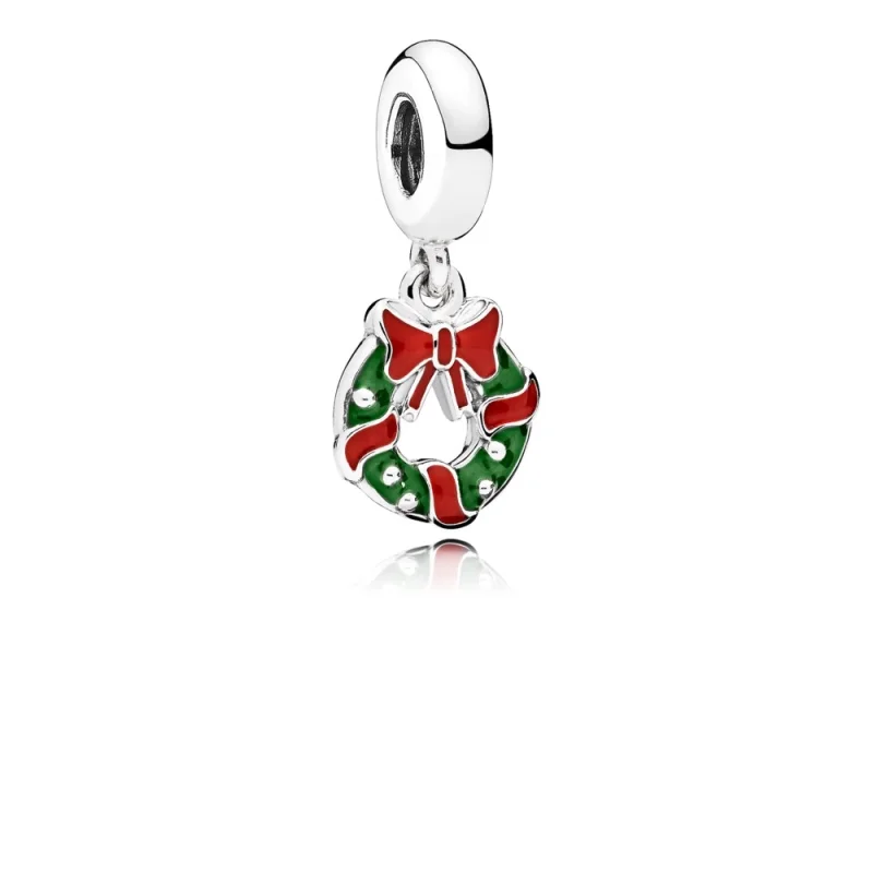 (image for) PANDORA Holiday Wreath Dangle Charm, Berry Red & Green Enamel - 796362ENMX - Product Image