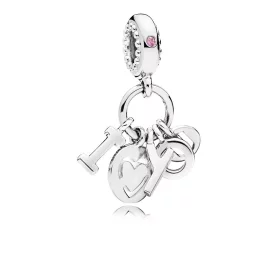 PANDORA I Love You Dangle Charm, Fancy Fuchsia Pink CZ - 796596FPC PANDORA I Love You Dangle Charm, Fancy Fuchsia Pink CZ - 796596FPC