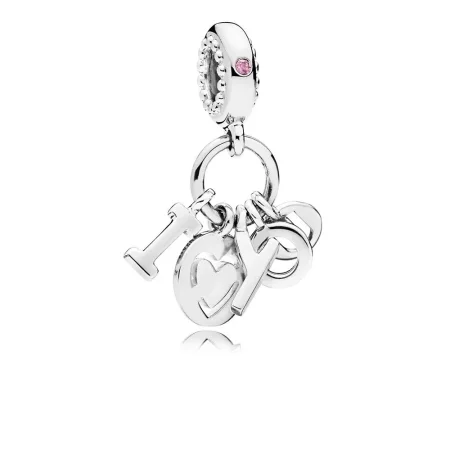 PANDORA I Love You Dangle Charm, Fancy Fuchsia Pink CZ - 796596FPC