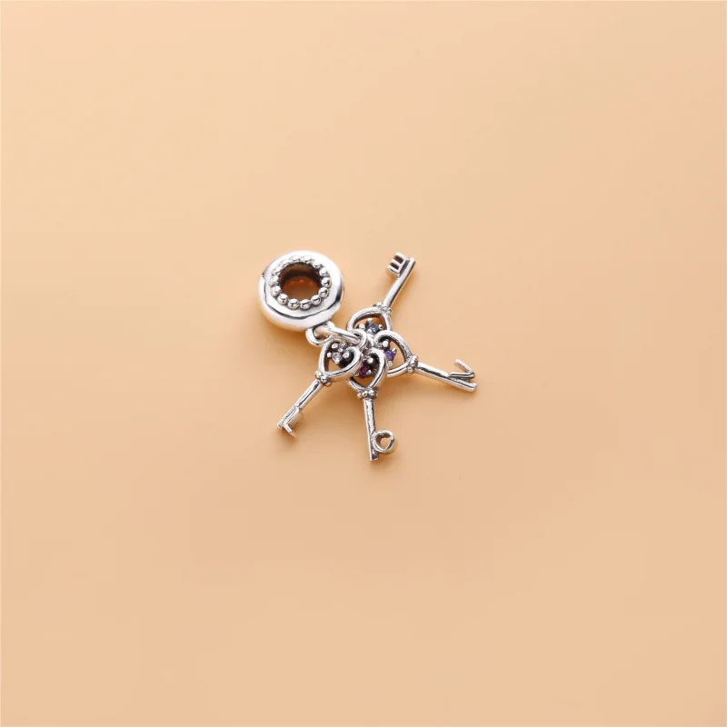 (image for) PANDORA Keys of Love Dangle Charm, Red CZ & Multi-Colored Crystals - 797654NPMMX - View 3