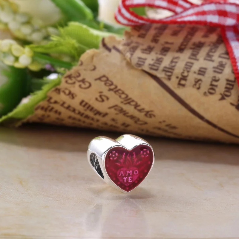 (image for) PANDORA Latin Love Heart Charm, Transparent Cerise Enamel - 792048EN117 - View 2