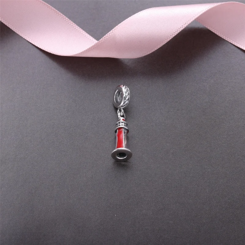 (image for) PANDORA Lighthouse Dangle, red white enamel - 791137EN42 - View 2
