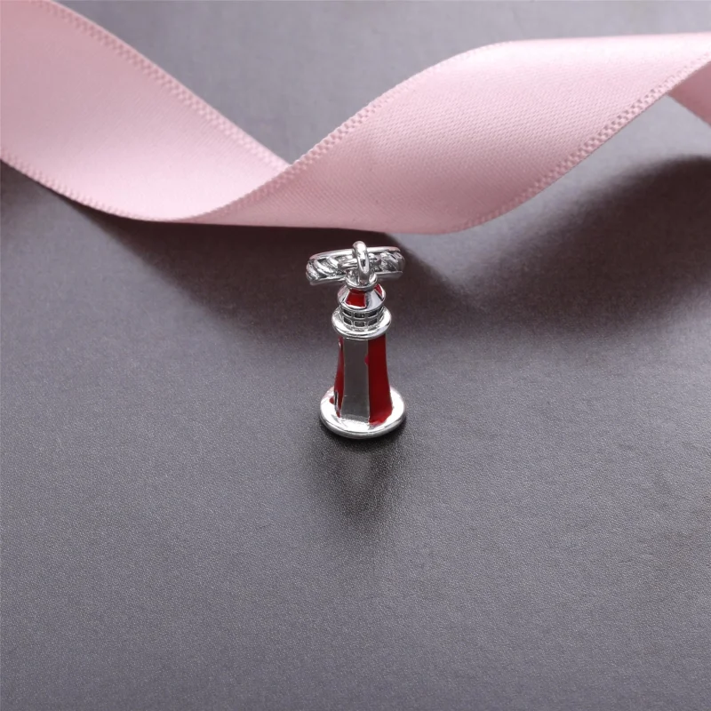 (image for) PANDORA Lighthouse Dangle, red white enamel - 791137EN42 - View 3