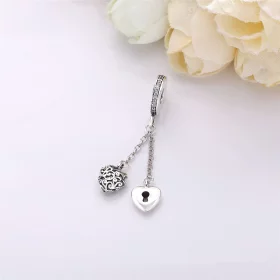 PANDORA Lock & Heart Dangle Charm, Clear CZ - 797642CZ PANDORA Lock & Heart Dangle Charm, Clear CZ - 797642CZ