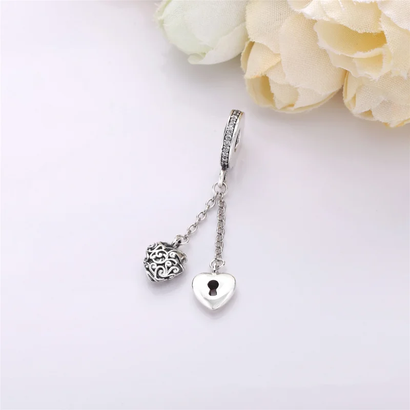 (image for) PANDORA Lock & Heart Dangle Charm, Clear CZ - 797642CZ - View 2