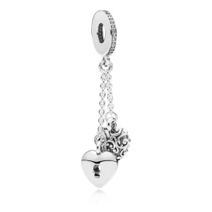 (image for) PANDORA Lock & Heart Dangle Charm, Clear CZ - 797642CZ