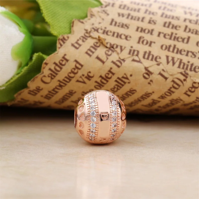 (image for) PANDORA Logo Rose Gold Hearts Clip - 787433CZ - View 2
