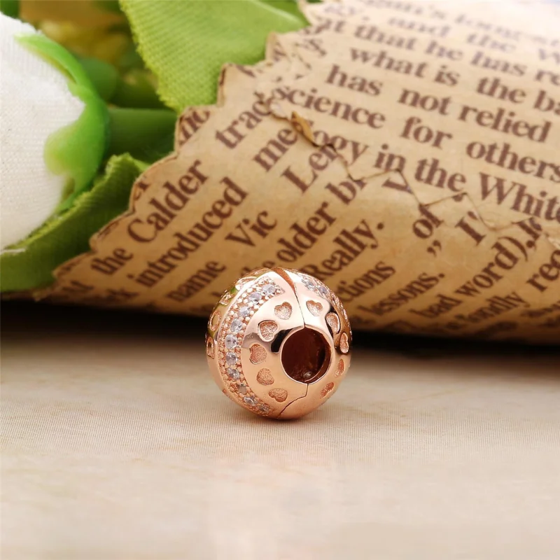 (image for) PANDORA Logo Rose Gold Hearts Clip - 787433CZ - View 3