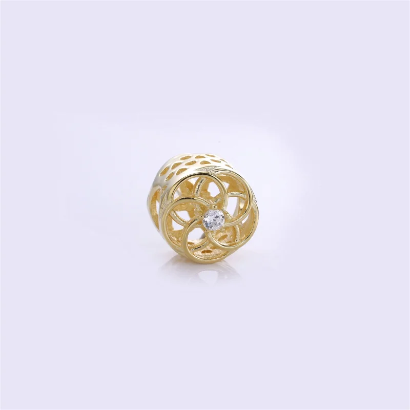 (image for) PANDORA Loving Bloom Charm, 14K Gold Clear CZ - 750598CZ - View 3