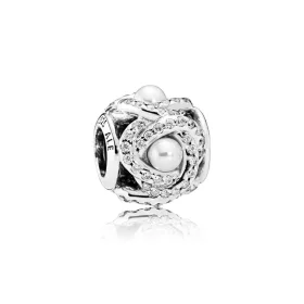 PANDORA Luminous Love Knot Charm White Crystal Pearl Clear CZ Ch - 792105WCP PANDORA Luminous Love Knot Charm White Crystal Pearl Clear CZ Ch - 792105WCP