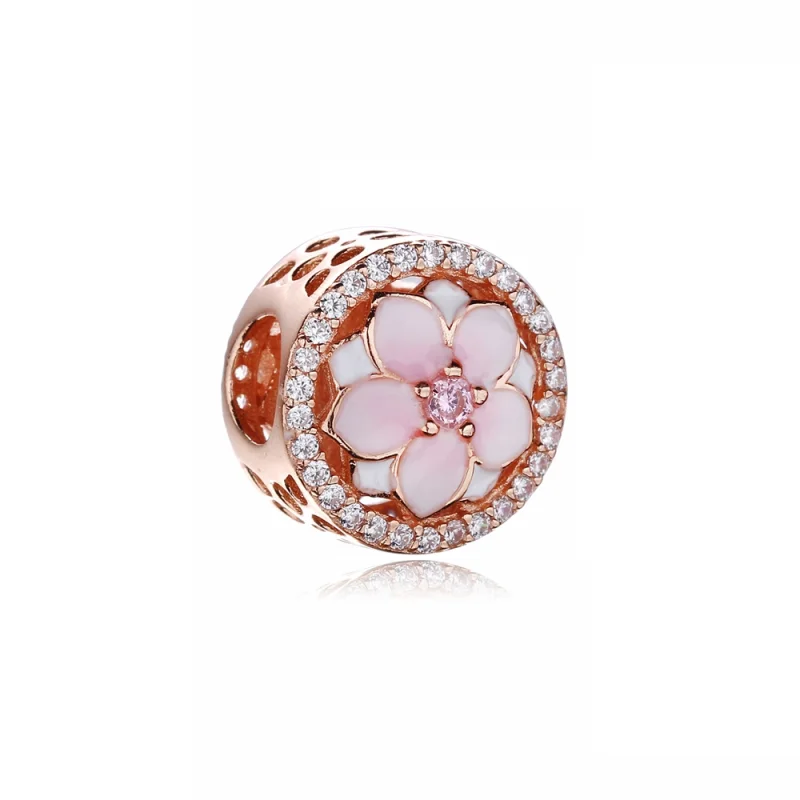 (image for) PANDORA Magnolia Bloom Pale Cerise Enamel Pink CZ Charm - 792085PCZA - Product Image
