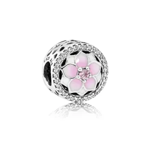 (image for) PANDORA Magnolia Bloom Pale Cerise Enamel Pink CZ Charm - 792085PCZ