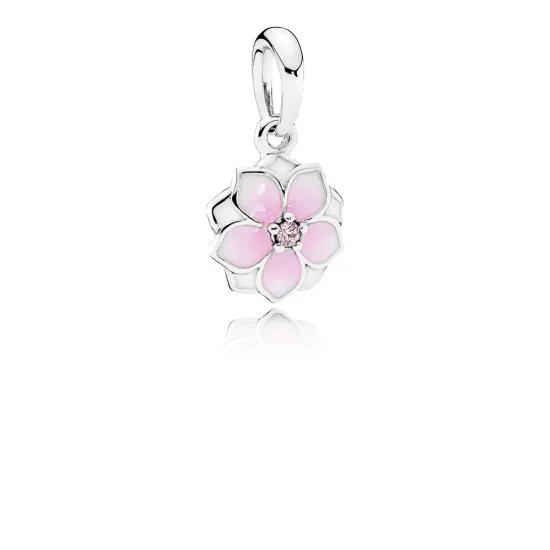 PANDORA Magnolia Bloom Pale Cerise Enamel Pink CZ Dangle Charm - 792086PCZ