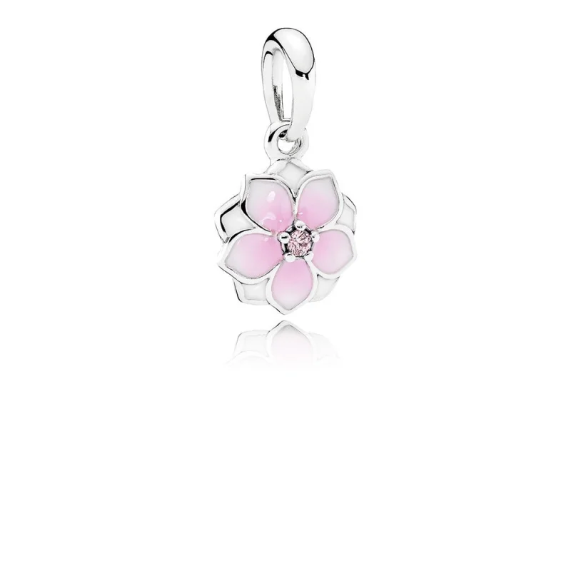 (image for) PANDORA Magnolia Bloom Pale Cerise Enamel Pink CZ Dangle Charm - 792086PCZ - Product Image