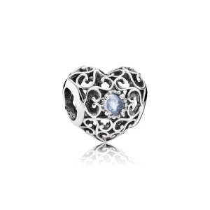 (image for) PANDORA March Signature Heart Charm, Aqua Blue Crystal - 791784NAB