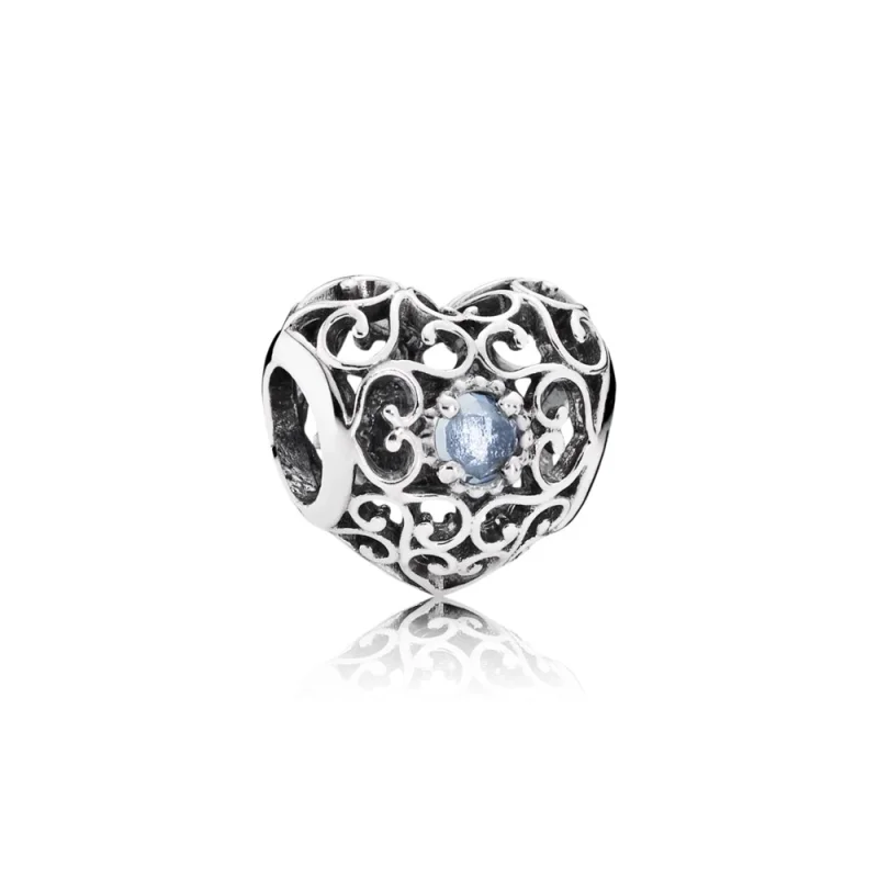 (image for) PANDORA March Signature Heart Charm, Aqua Blue Crystal - 791784NAB - Product Image