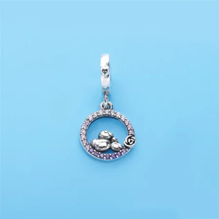 PANDORA Mother Baby Bird Dangle Charm, Soft Pink Lilac Crystals Clear CZ - 797060NPRMX