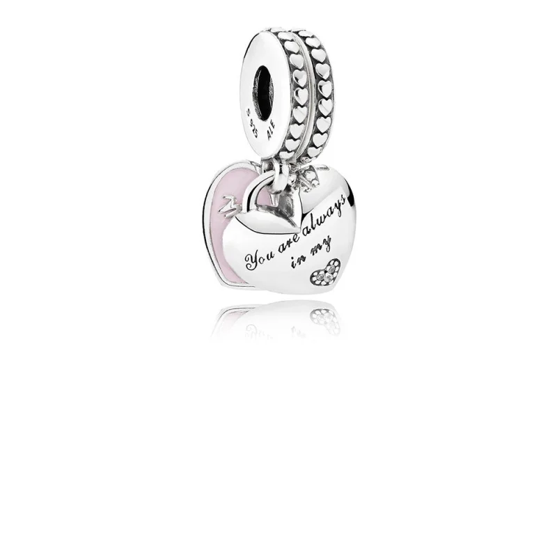 (image for) PANDORA Mother Daughter Hearts Soft Pink Enamel Clea Dangle - 792072en40 - Product Image