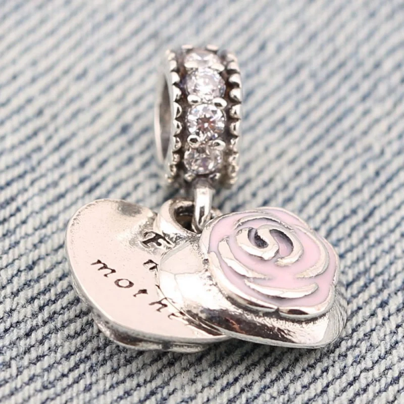(image for) PANDORA Mother's Rose Pendant Charm - 791528EN40 - View 2