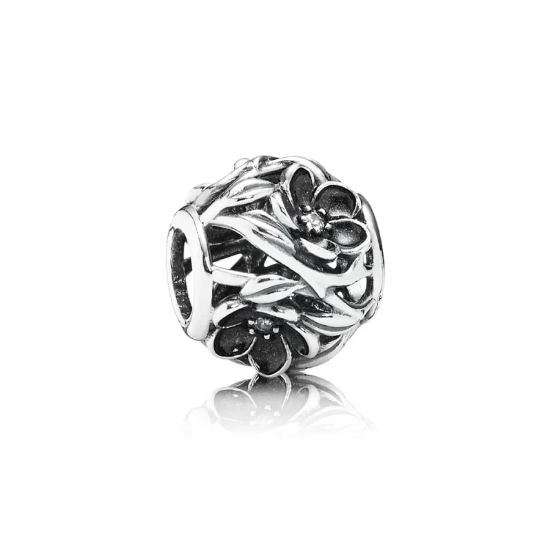 (image for) PANDORA Mystic Floral, Clear Cz Black Enamel Charm - 791409CZ - Product Image