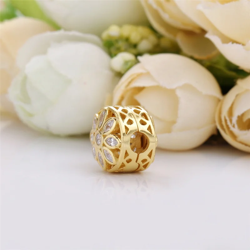 (image for) PANDORA Opulent Flower Charm, 14K Gold & Clear CZ - 757639CZ - View 3