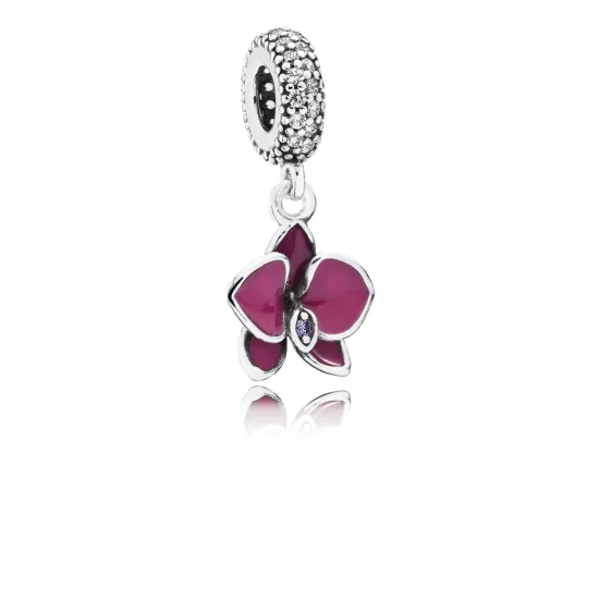PANDORA Orchid Silver Pendant Charm - 791554EN69