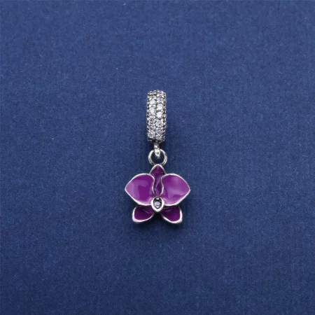 PANDORA Orchid, White Enamel, Clear Orchid CZ Dangle Charm - 791554EN12